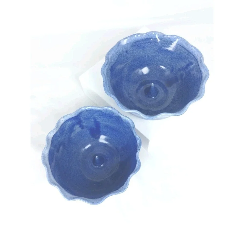 Set of 2 John Garrou Pottery Signed Blue Apple Baker 2001 Black Mountain NC *REA